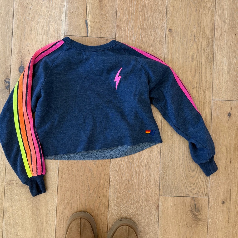 Aviator Nation Dark Blue cropped sweatshirt with Multicolor Stripes